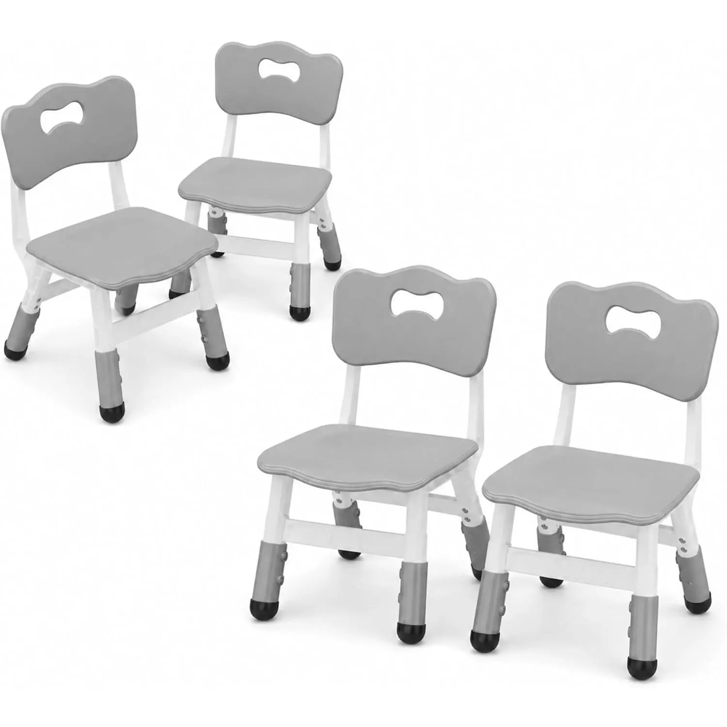 【GARVEE】4 Pcs Adjustable Kids Chairs, 3 Level Height Adjustable Toddler Chairs for Kids Ages 3-8, Ergonomic Backrest Durable Plastic with Non-Slip Feet, Light Gray Child Seats for Home, Kindergarten, Classroom and School Activities