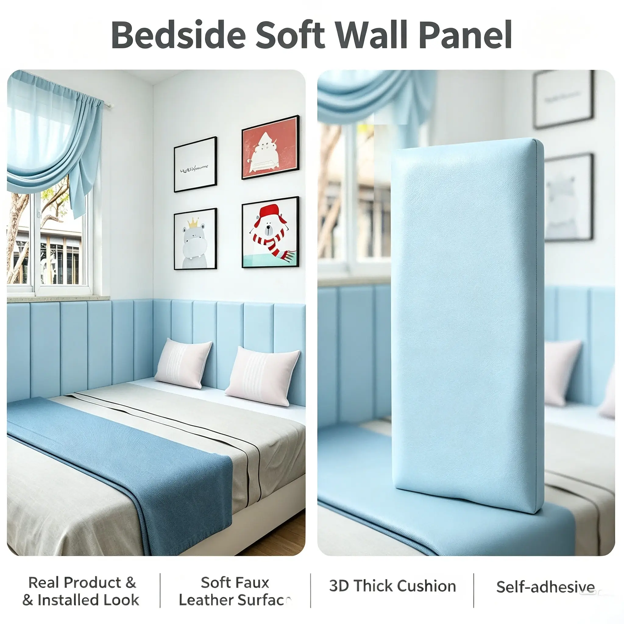 2 Pack Self-adhesive Wall Padded Headboard Cushion, Thick Anti-collision Wall Panel, 50cm*23cm, Soft Wall Sticker for Bedroom Bedside, Tatami Wall Backrest Home Decor