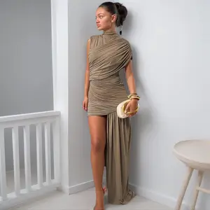Asymmetric One-Shoulder Ruched Bodycon Mini Dress 2026 Summer Fall New Sexy Party Night Club Dating High-Low Dress With Trendy Y2K Fashion Beach Vacation Outfits Dresses