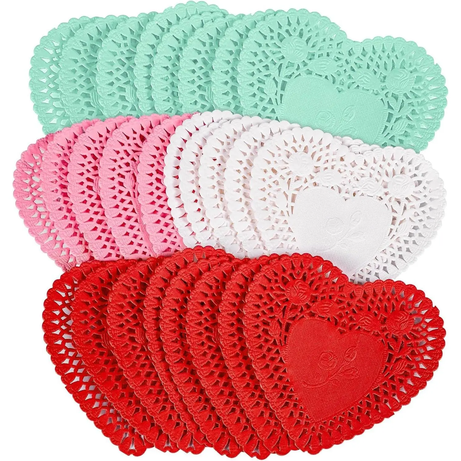 4 Inch 600PCS Paper Heart Lace Doilies Cutouts for Crafts, Valentine's Day Wedding Party Decorations, Assorted Red Pink White Mint Blue Decor Ornaments
