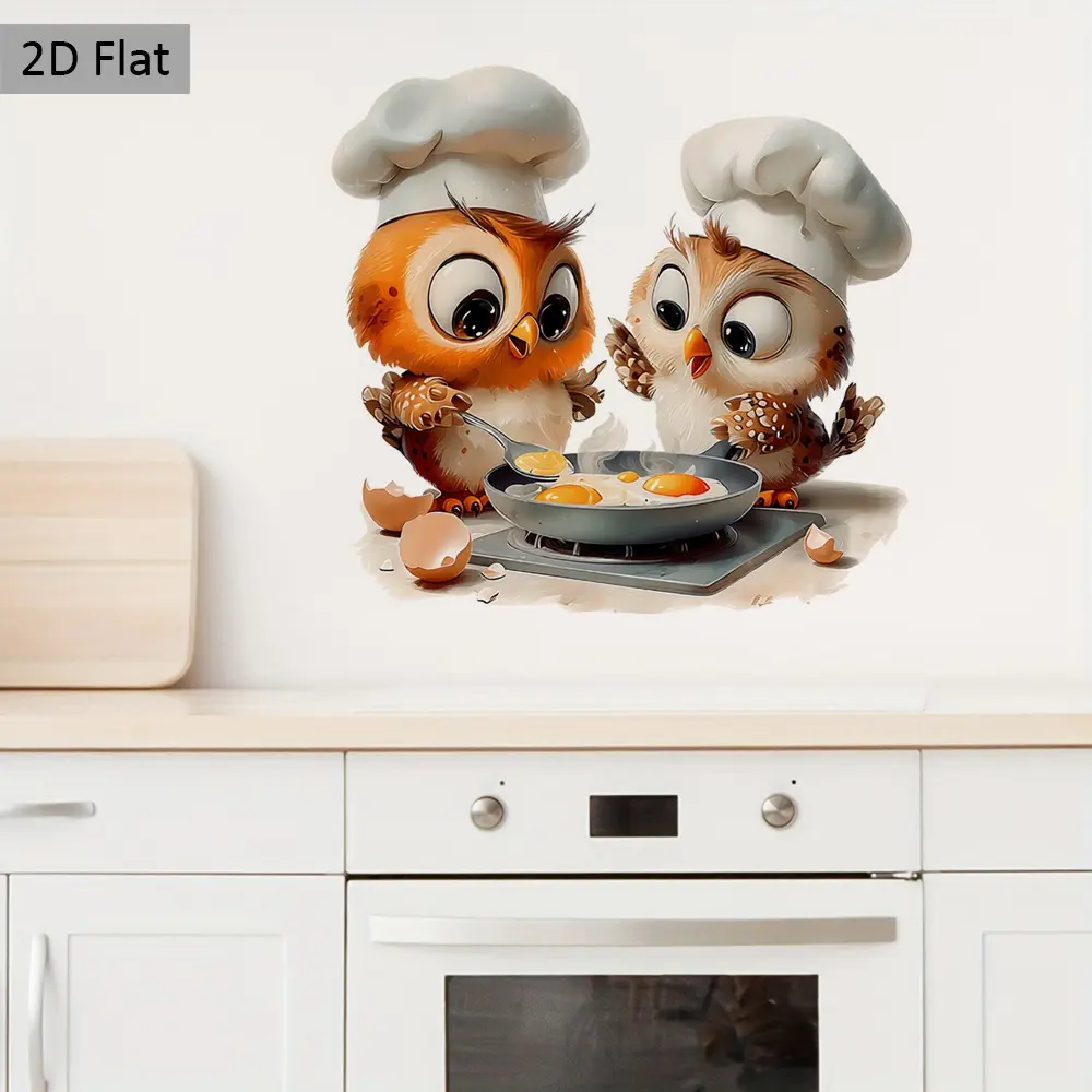 Cute Owl Kitchen Sticker, Transparent Flat Design, Fun Breakfast Pattern, Wall Decor for Kitchen, Restaurant, Fridge, Gift Idea