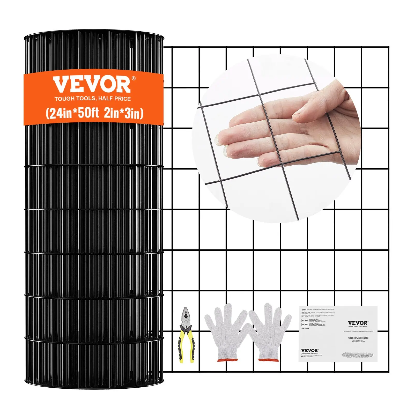 VEVOR Galvanized Vinyl-Coated Hardware Cloth, 24x50ft Size 16 Gauge Mesh Roll, Metal Wire Mesh for Chicken Coop Barrier, Rabbit Fences