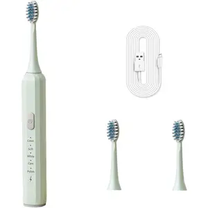 Electric Toothbrush Battery Operated for Adults, 5 Modes USB Rechargeable with 2 Extra Brush Heads, 66000 RPM Battery Operated Toothbrush with 2-Minute Timer, IPX7 Waterproof, Soft Bristles (Green)