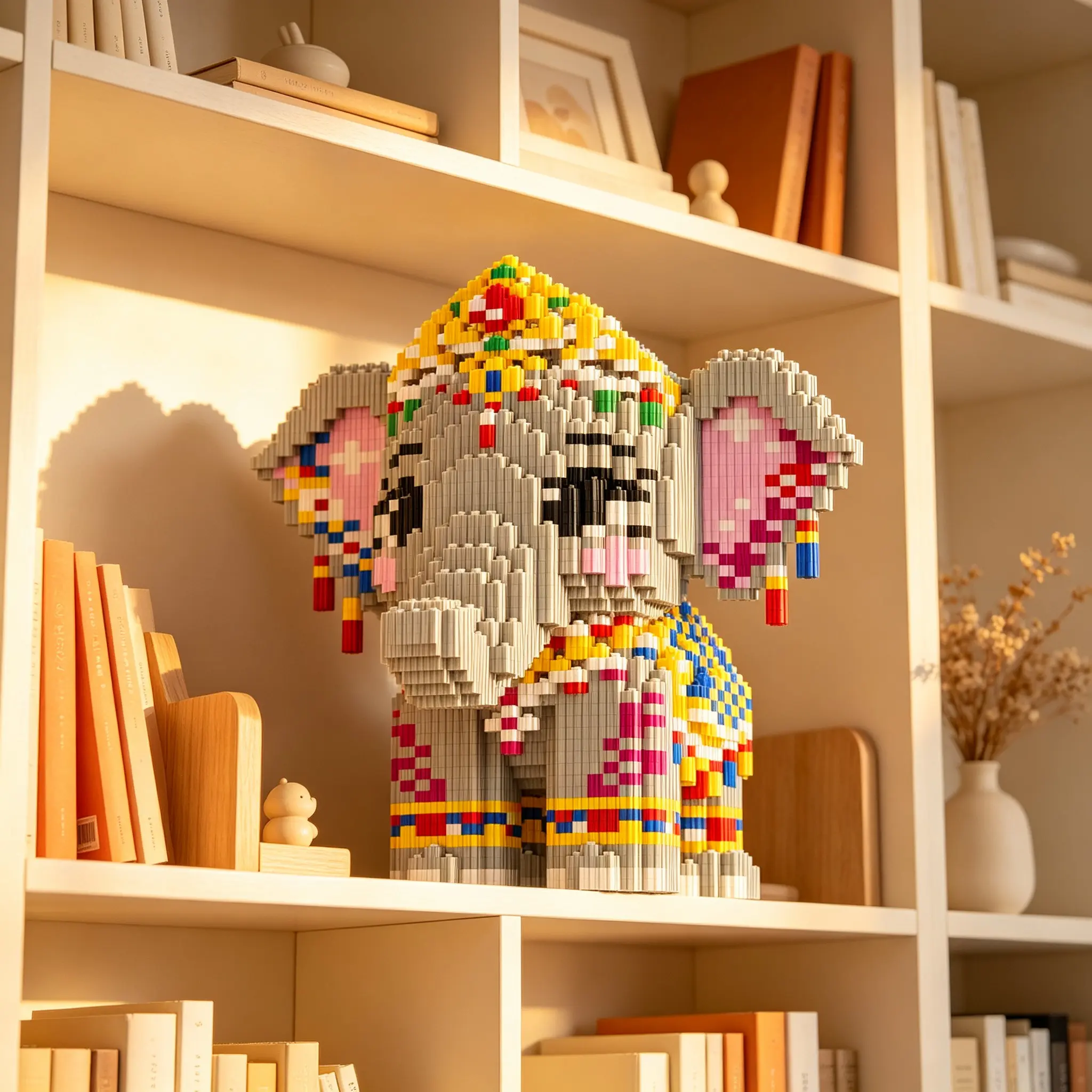 Bj Crown Elephant Animal Combination Building Blocks, 3D Interlocking Puzzle DIY Model Decor, Indoor Decoration Gift for Birthday Christmas New Year Party