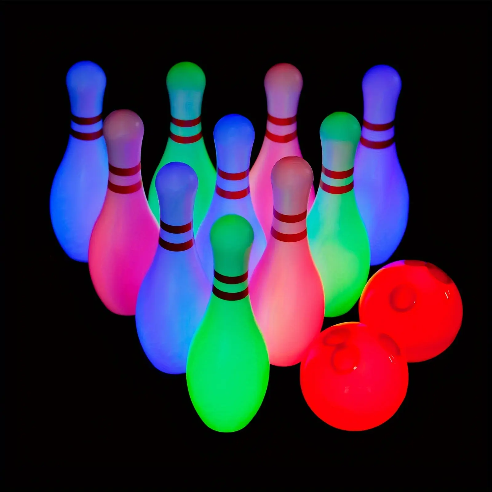 Light Up Kids Bowling Set - Includes 10 Bowling Pins and 2 Balls - Fun Indoor and Outdoor Bowling Game for Boys and Girls - Perfect Birthday and Holiday Gift - 7.87-inch Tall Bowling Pins Toy Set