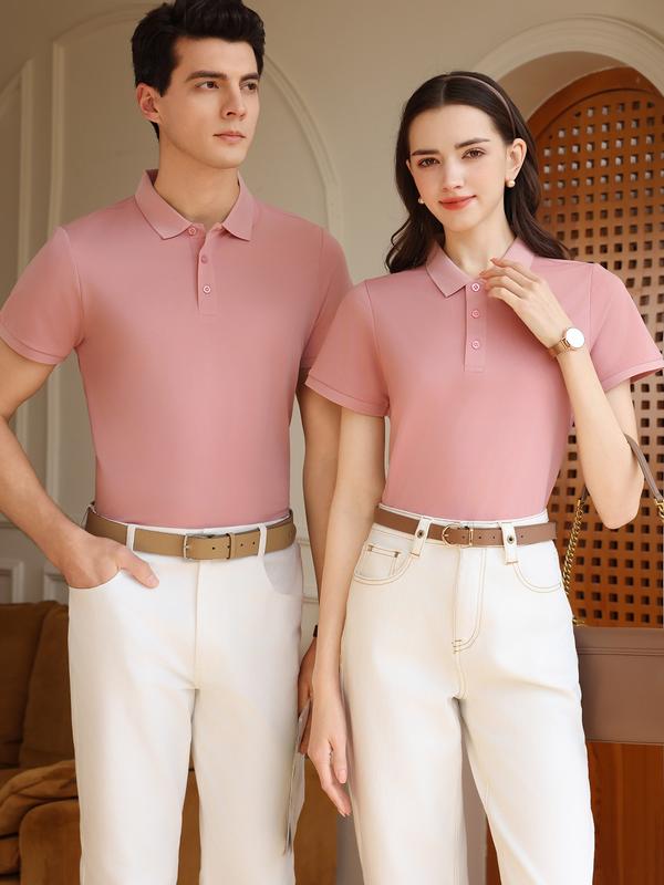 Women's Classic Polo Shirt Short Sleeve T-Shirt, Comfortable Versatile Solid Color Top, Unisex, Perfect for Valentine's Day Work Sports Casual Wear