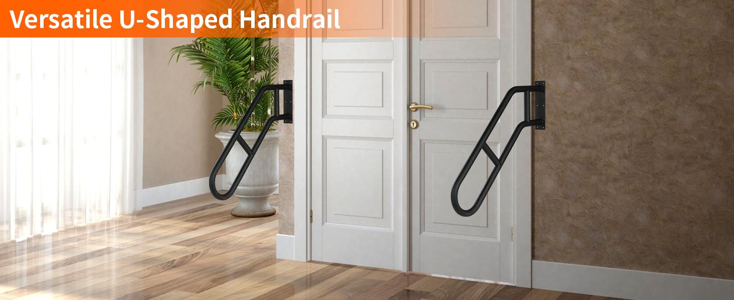 Hand Rails for Steps: U-Shape Black Handrails for 1-3 Steps Wall Hand Railing 1.3" Pipe Grab Bars Stainless Safety Handle for Porch