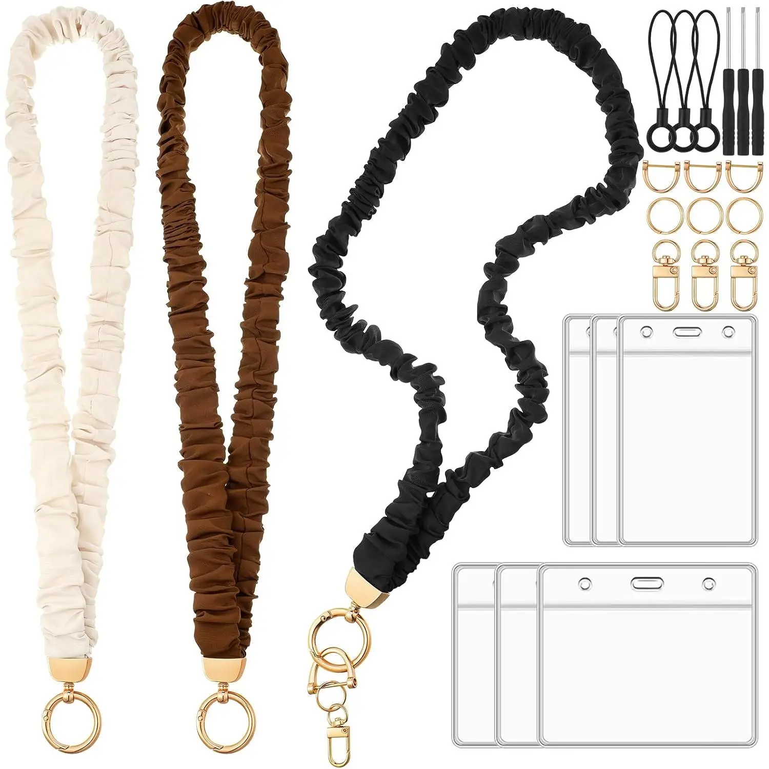 Scrunchie Lanyards for ID Badges, Stretchy Lanyard for Women - Teacher Nurse  Lanyard with Card Holder for Office, School,  & Cruise, Neutral Colors