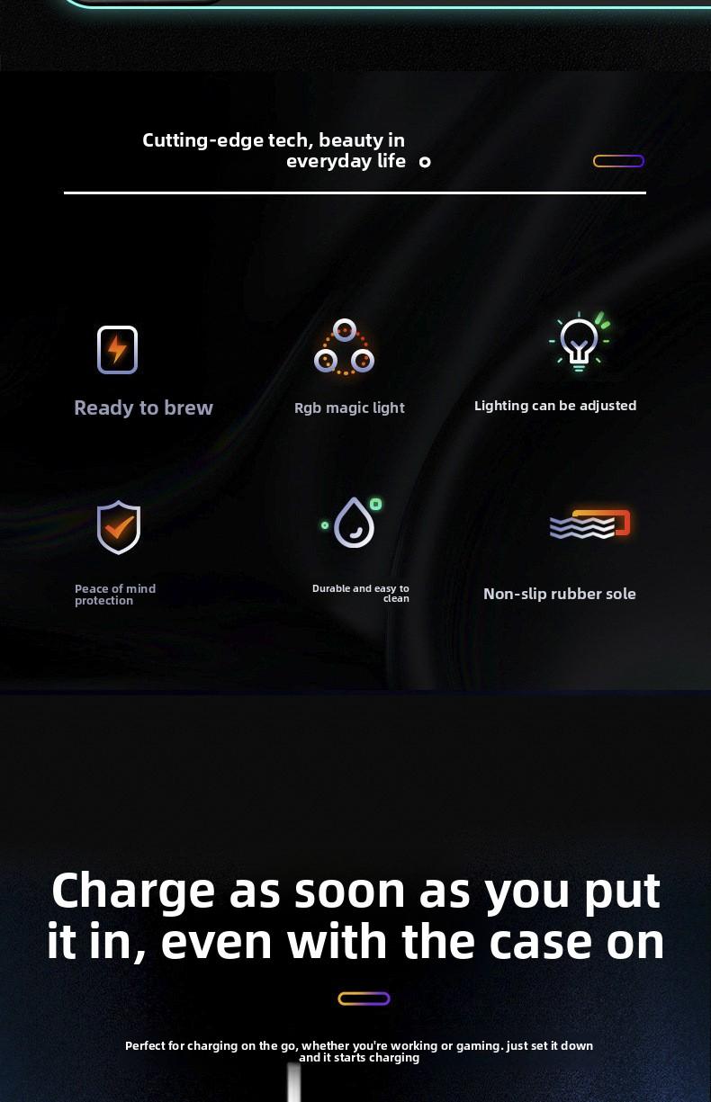 XXL Gaming Mouse Pad with Magnetic Wireless Charging, RGB Black Mousepad Desk Mat with 15W Fast Charger, Waterproof Laptop Writing for Office, Home, Gaming Desktop Accessory