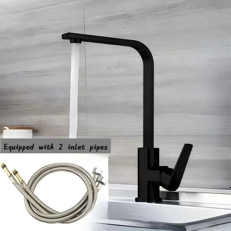 Alloy Cold Water Faucet Set, Kitchen Sink Hot & Cold Faucet, Splash-Proof, Includes 2 X 60cm Hoses, G3/8 Inlet, Flat, 360° Rotating, Modern Kitchen Faucet