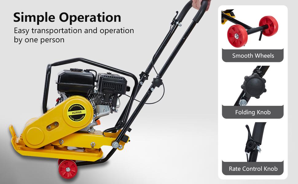 7HP Plate Compactor Rammer, 212CC Gas Engine, 4200lbs Compaction Force Rammer Jumping Jack Tamper, 22.1x15.9 in Plate, 5600 VPM Pavement Compactor for Walkways, Asphalts, Paver Landscaping