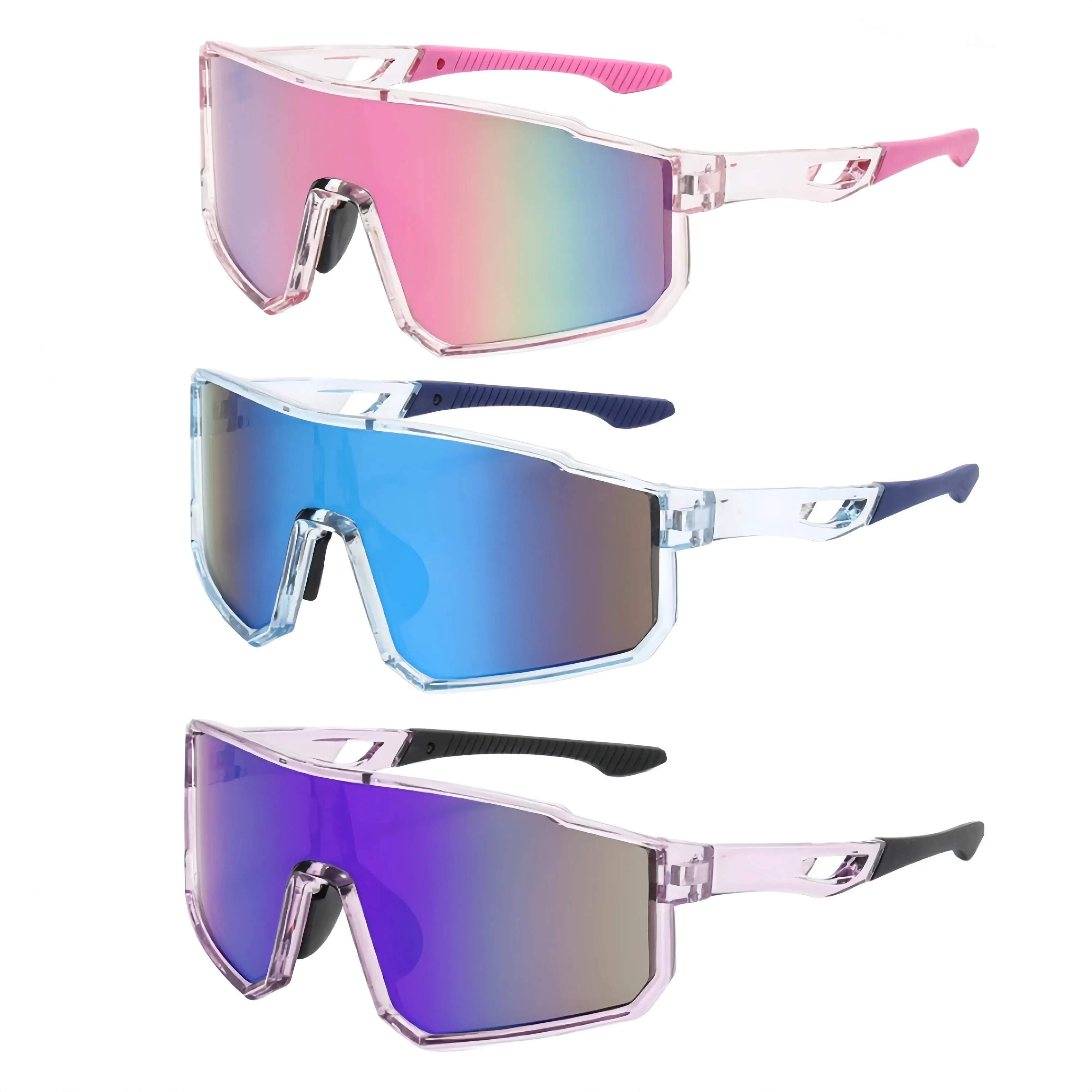 Colorful Mirrored 1-Piece Shield Sunglasses for Women Men, Windproof UV400 Sports Shades for Cycling Beach