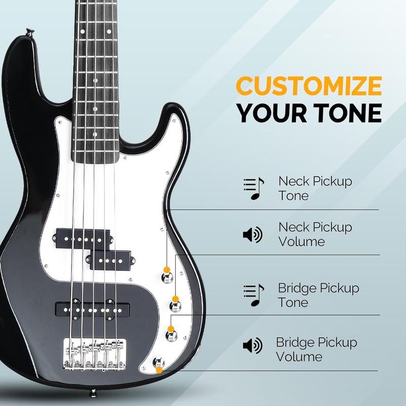 Glarry 5 String Electric Bass Guitar, Full Size Right Handed Rosewood ...