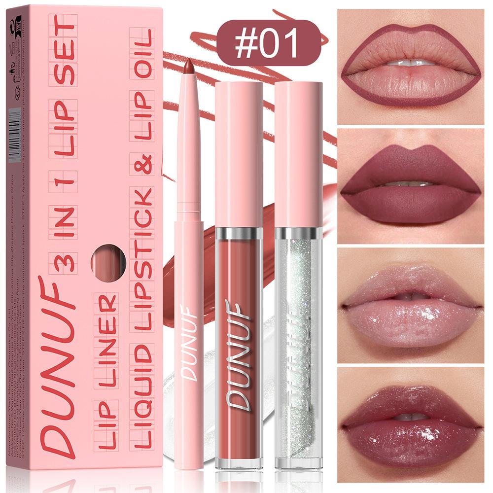3PCS Nude Brown Lip Liner and Matte Lipstick Makeup Sets,3in1 Vegan Lipstick Lip Liner and Gloss Stain Set Long Lasting Waterproof labiales mate 24 horas originales matte largaduracion