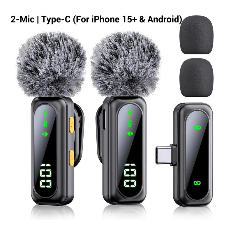 Professional Dual Wireless Clip-on Microphone: Smart Noise Cancelling & Magnetic Clip, Up to14H Battery, Studio Sound for Video Recording, Interview, Podcast, Perfect for TikTok, YouTube, Vlog, Usb Streaming Mic