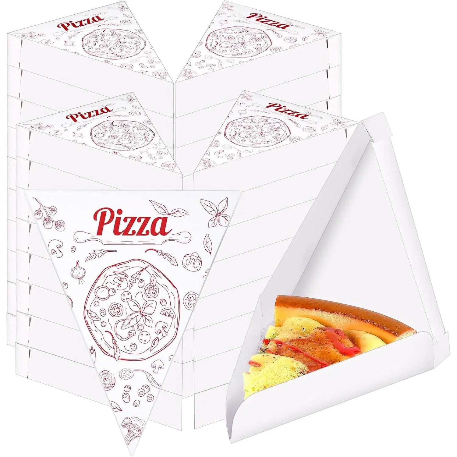 Disposable Pizza Slice Boxes (50 Pcs), 9.65x7.28x1.77in Individual Trays & Single Holders, White Party Supplies for Birthday Events