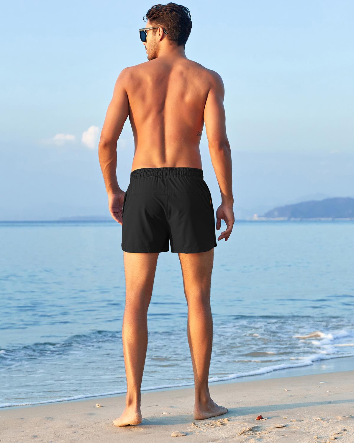 Men's beach shorts with inner mesh, three-quarter length, stylish, anti-embarrassment, quick-dry swimming trunks, trendy and quick-drying