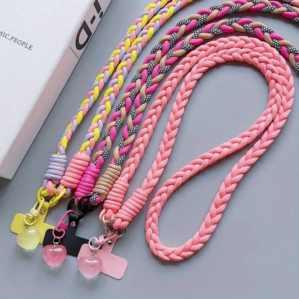 Braided Nylon Crossbody Phone Lanyard With Heart Charm Universal Anti-Lost Cell Phone Neck Strap With Patch Tab Durable Polyamide Woven Phone Chain For Smartphone Women Girls sohochic
