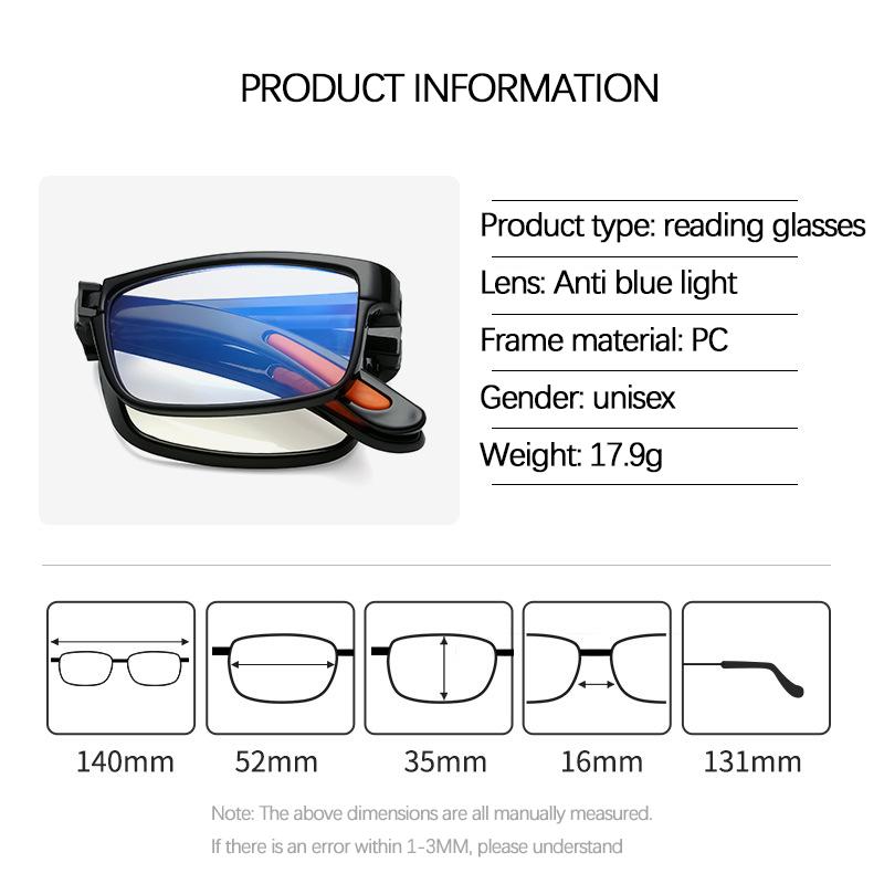 Folding Reading Glasses with Case Anti Blue Light Eyeglasses Presbyopia Retro Unisex Pocket Glasses Portable Glasses Men Women