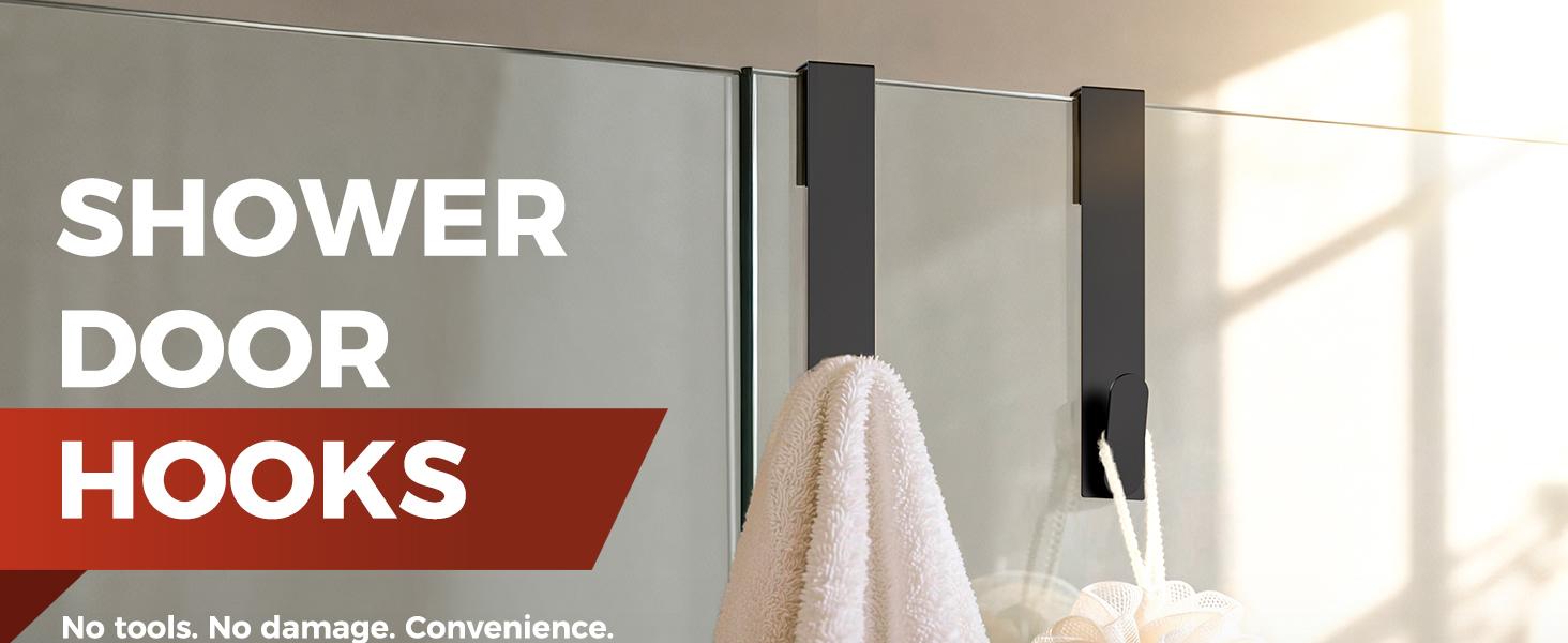 Shower Door 8 Inch,Extended Shower for Towels,Over the for Frameless Door (Black,2 Pack)