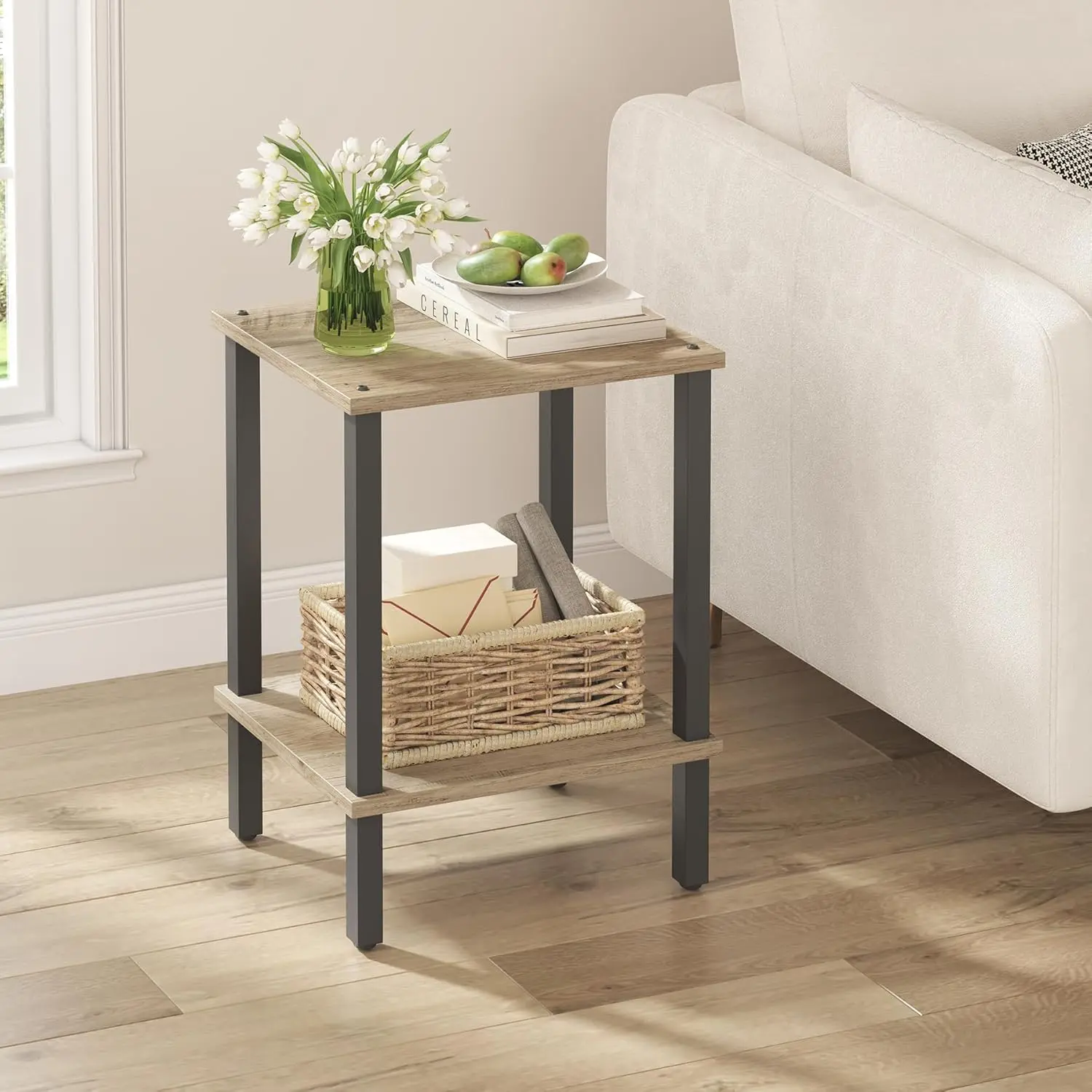 End Table, Side Table, Nightstand, 2-Tier Storage Shelf | for Small Space, Livingroom, Bedroom, Easy to Assemble, Greige TB01BG034