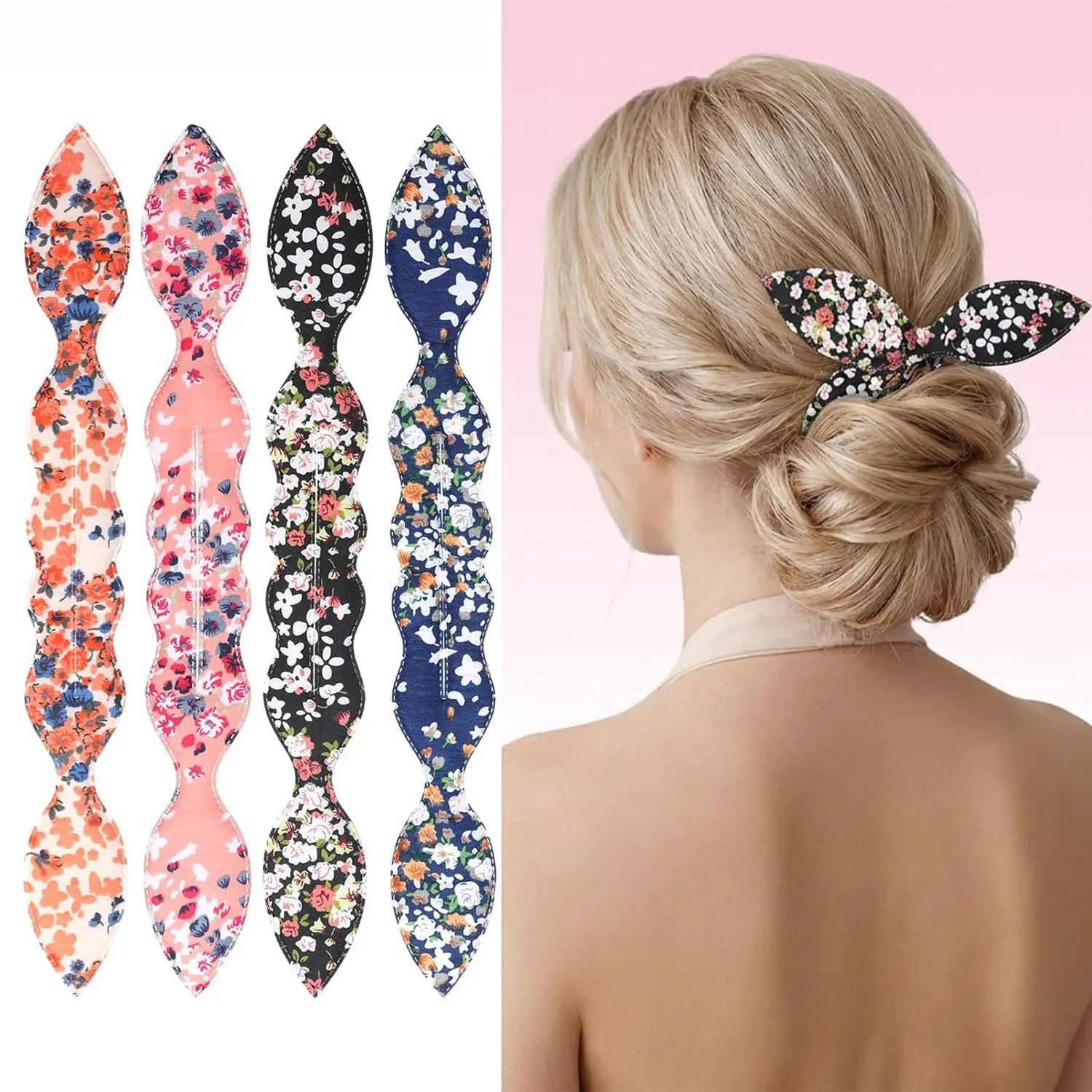 4Pcs Deft Bun Maker French Twist Rabbit Ear Bun Twister Flower Flexible Quick Hair Styling Accessories for Women Girls