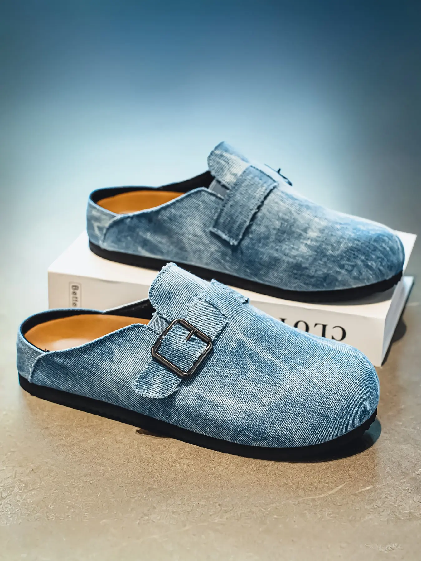 1 Pair Men's 3-Color Vintage Light Wash Denim Mule Slides Footwear Distressed Ripped Washed Denim Zipper Decor Hook & Loop Lazy Mules Size 39-45 Vacation & Travel - 3 Color Options, Great for Vacation Outfits