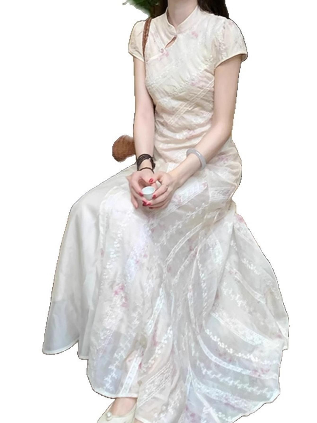 SYHAN 2026 Latest Women's Spring Modern Chinese Floral Improved Qipao Niche Design Gentle Gorgeous Comfortable Fashion Maxi Dress