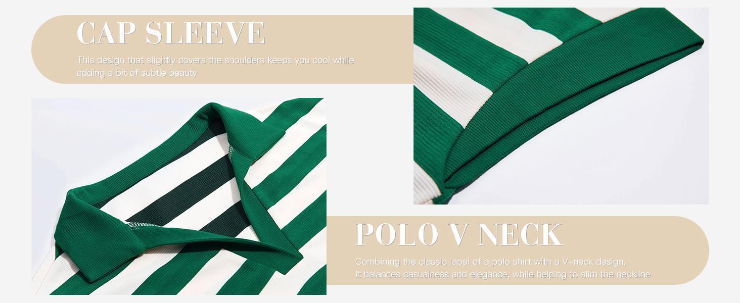 Danedvi Womens Striped Summer Mini Dress Casual Cap Sleeve Polo V Neck T Shirt Dresses with Pockets