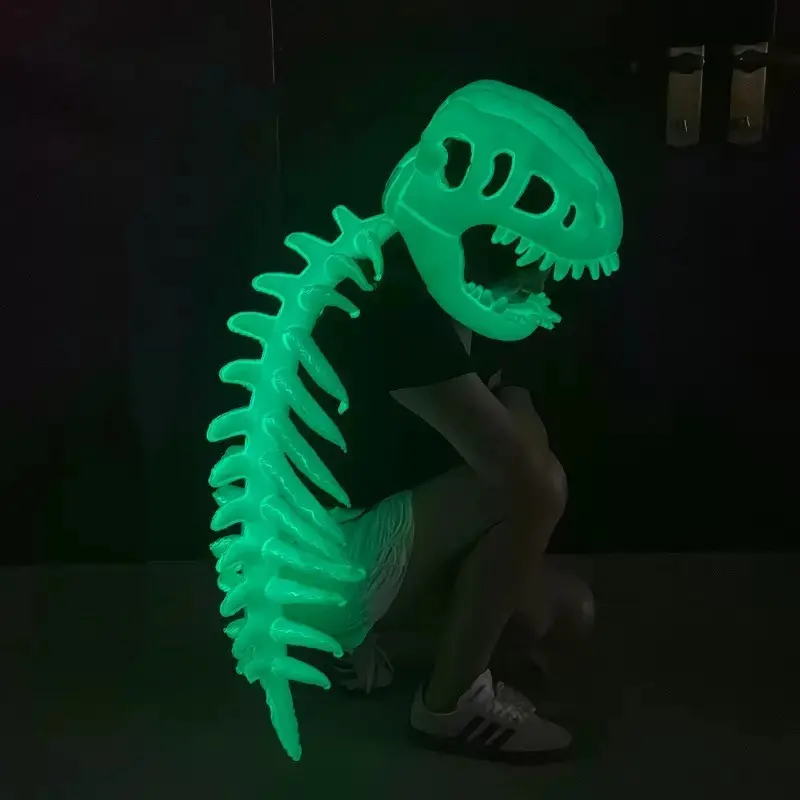 Night Glow in the Dark Dinosaur Skull Hat, Dinosaur Themed Design, Fluorescent Plush Toy, Party Accessory, Comfortable Durable Prehistoric Costume, Halloween Gift, Kids' Birthday Present