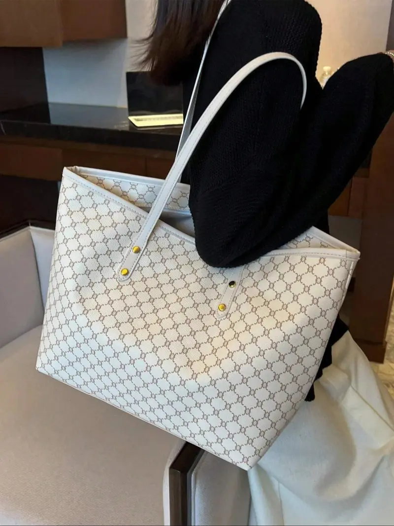 Fashion All Over Presbyopia Pattern Zippered Tote Bag, Casual Versatile PU Leather Zipper Shoulder Bag for Women, Trendy Casual Commuting Bag for Daily Used, Casual Everyday Bag, Fashionable Patterned Bag, Fashionable Versatile Purse, Stylish Tote Bags