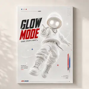 "Glow Mode" Modern Astronaut Canvas Wall Art, Minimalist Streetwear Style Print, Aesthetic Living Room Bedroom Decor, Motivational "Own Your Light" Statement Poster Gift,wall decor,poster.