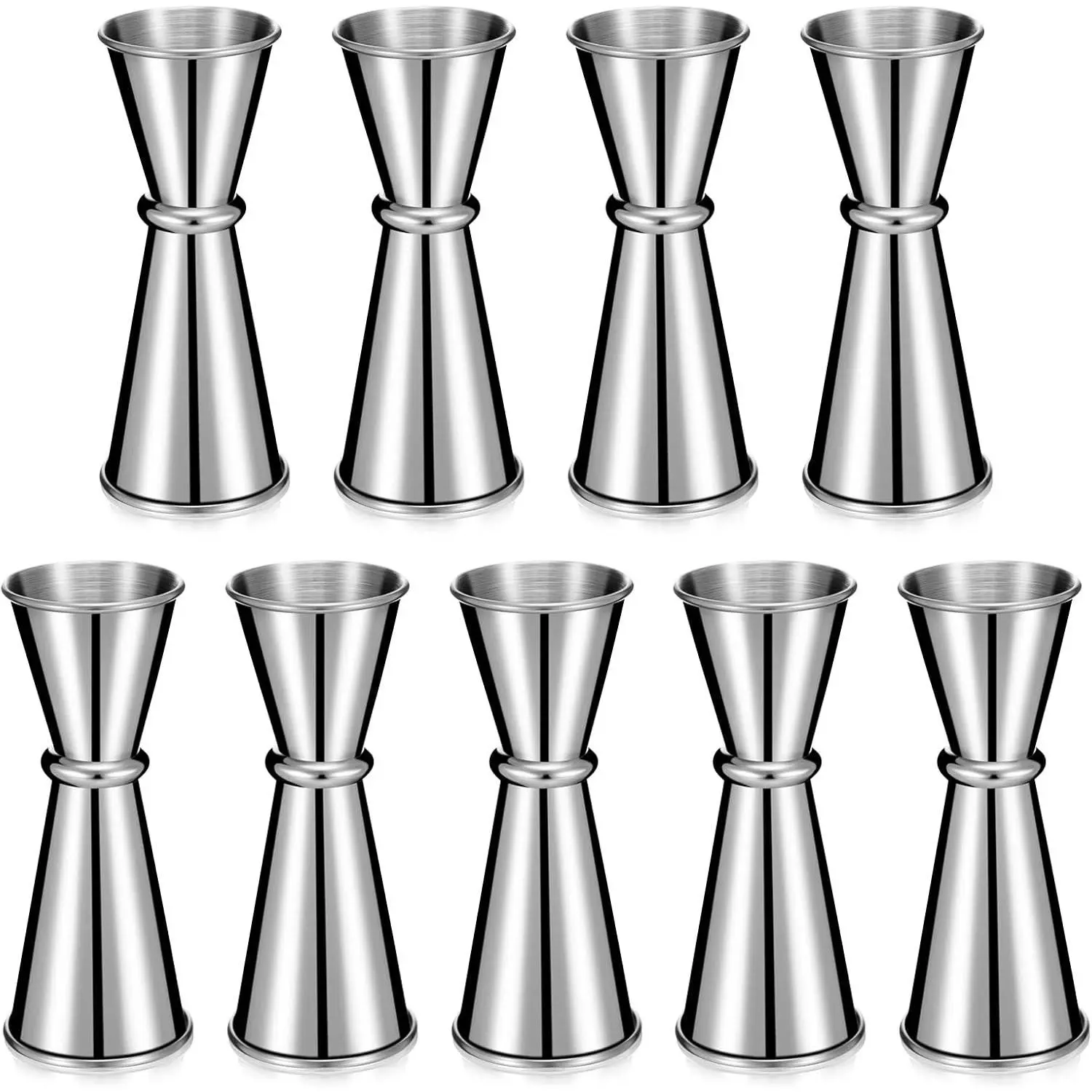 9 Pieces Jigger for Bartending Cocktail 2 oz 1 oz 304 Stainless Steel Glass Measuring Cup Shot Measure Cup Double Japanese Jigger for Bartender Bar Supplies(Silver)