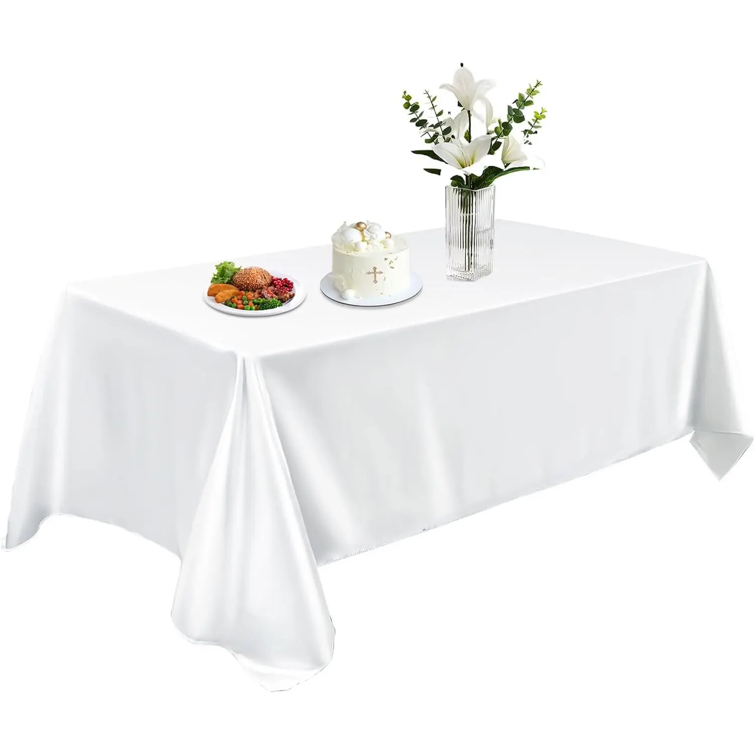 Satin Table Cloth 58x120 Inch, Washable Rectangle Shiny Tablecloth, Smooth Fabric Tablecover Bright Silk Desk Decoration for Dining Kitchen, Party, Wedding, Banquet, White
