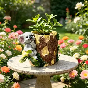 Creative Cute Koala Flower Pot, Tree Bark Style, Healing Smile Koala, Indoor Outdoor Succulent Planter, Perfect Gift for Plant Lovers