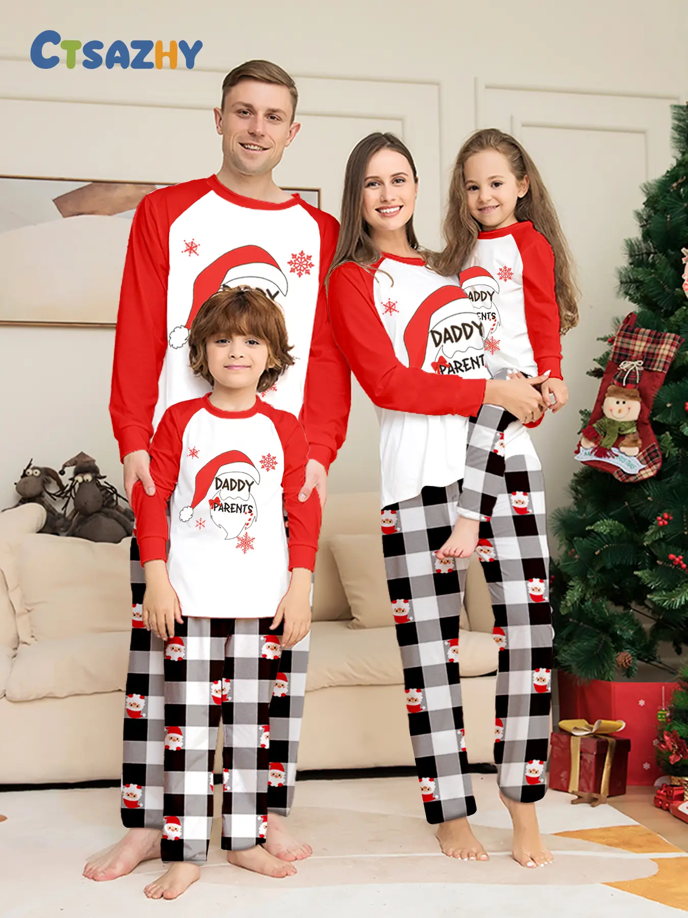 Christmas EIk Famly Matching Pajamas Set 4 Pcs Long Sleve Rd Xmas Printed Sofit Warm Loungeweas Holiday Family Sleepwear for Men Women Kids Chistmas Gif Outft