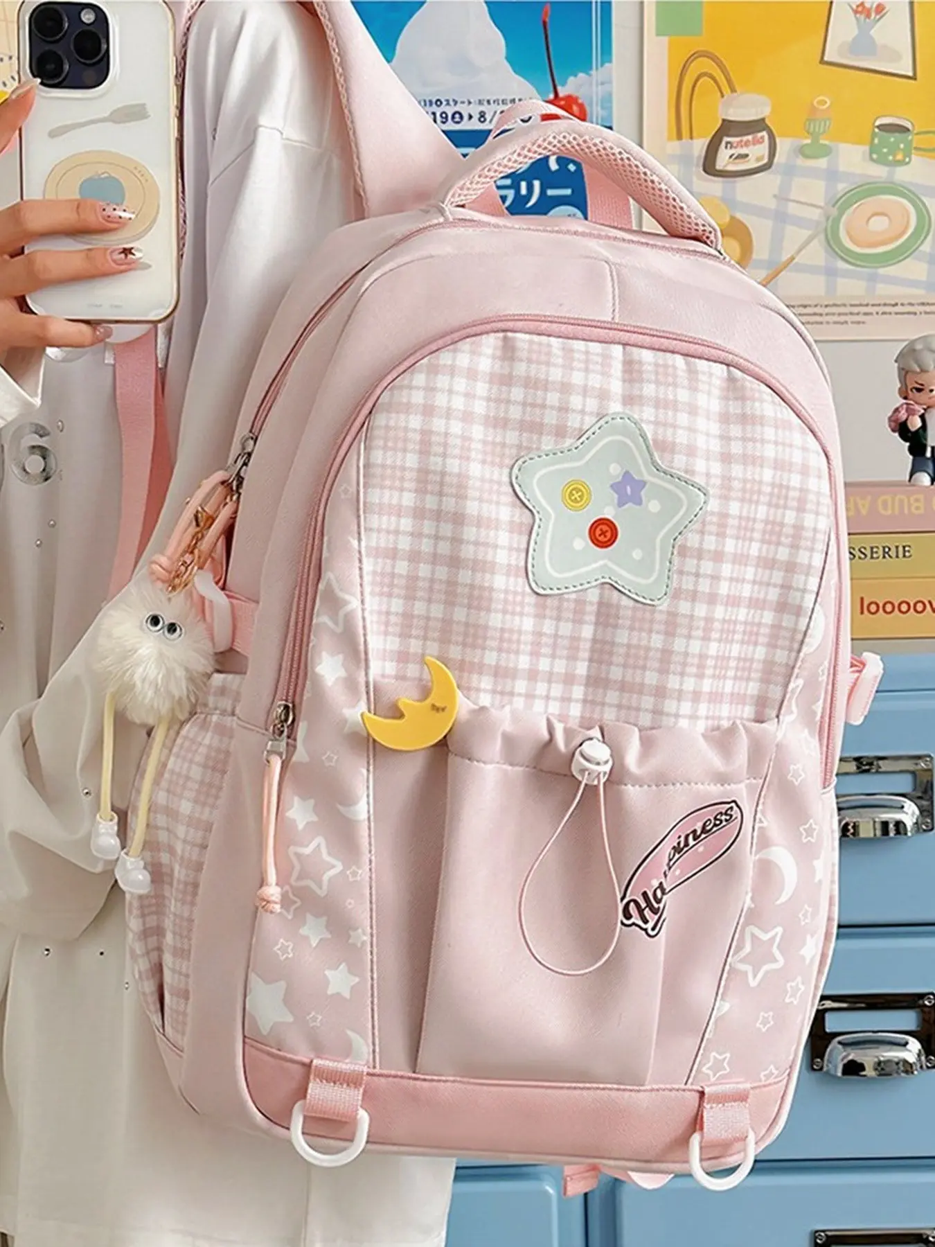 Cute Japanese Style School Bag, Academy Wind Backpack, Large Capacity Plaid Shoulder Bag for Middle School Students, Girls' Bookbag, School Backpacks