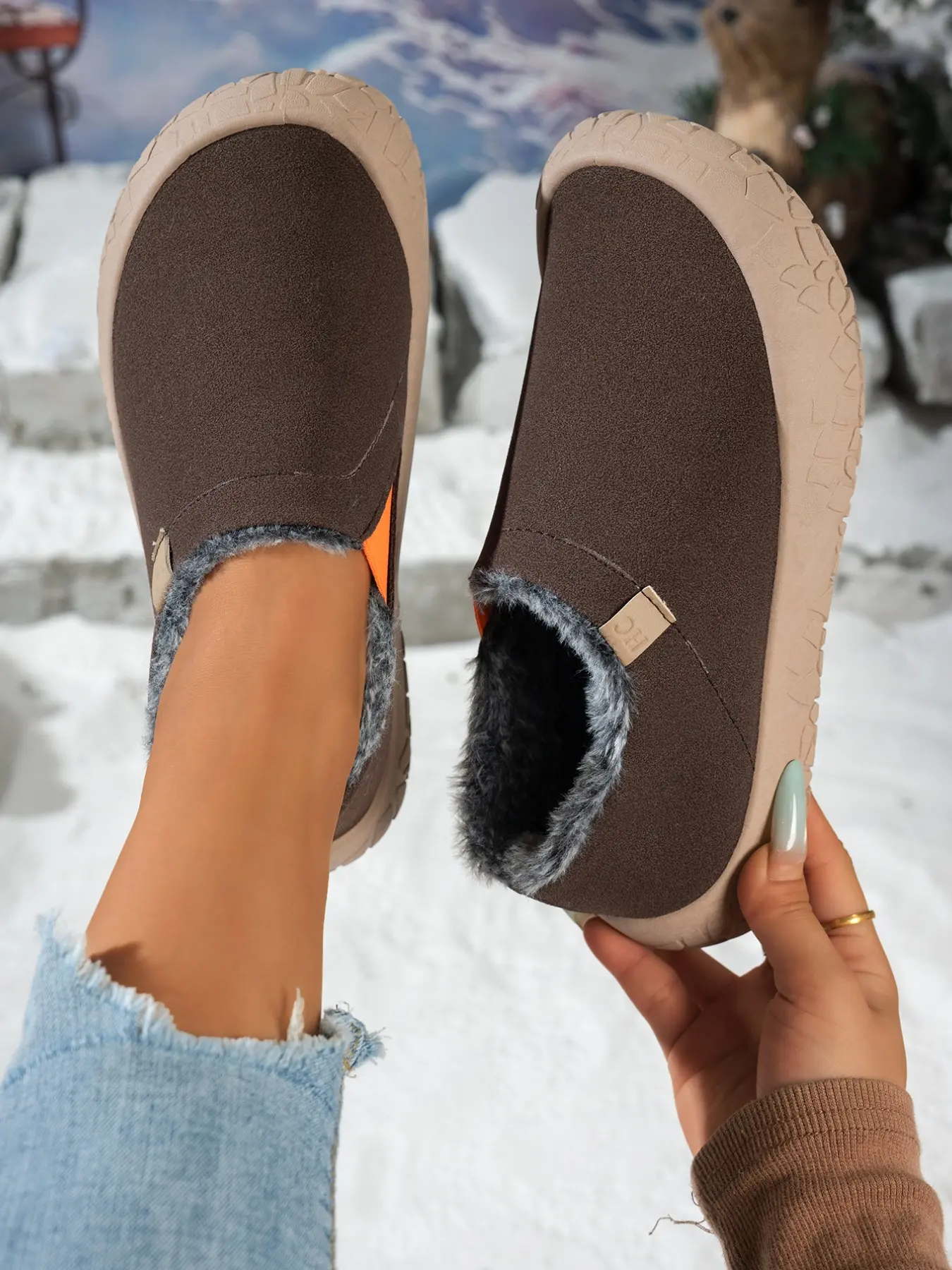 Women's Waterproof Slip-Resistant Thick Sole Cotton Shoes, Winter Outdoor Warm One-Step on Snow Boots, Indoor Outdoor Use Lazy Shoes