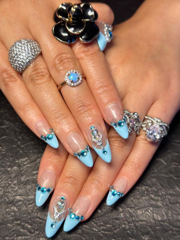 10 PCS Baby Blue Press On Nails/Rhinestone Handmade Press On Nails