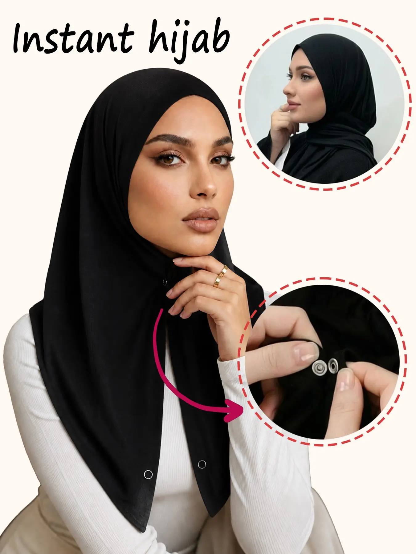 1pc Plain Modal Jersey Hijab, Button Wrap Headscarf, Portable No-Tangle, Elegant Evening Wear, Muslim Fashion Daily Turban Scarf
