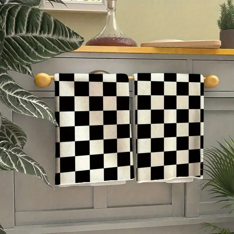Cleaning Cloth 2PCS Kitchen Towel Set (Black and White Checkered Wall Towels) - Modern checkered design, lightweight, quick-drying, and soft towels suitable for kitchens, bathrooms, and gyms - Modern monochrome decorative towels.