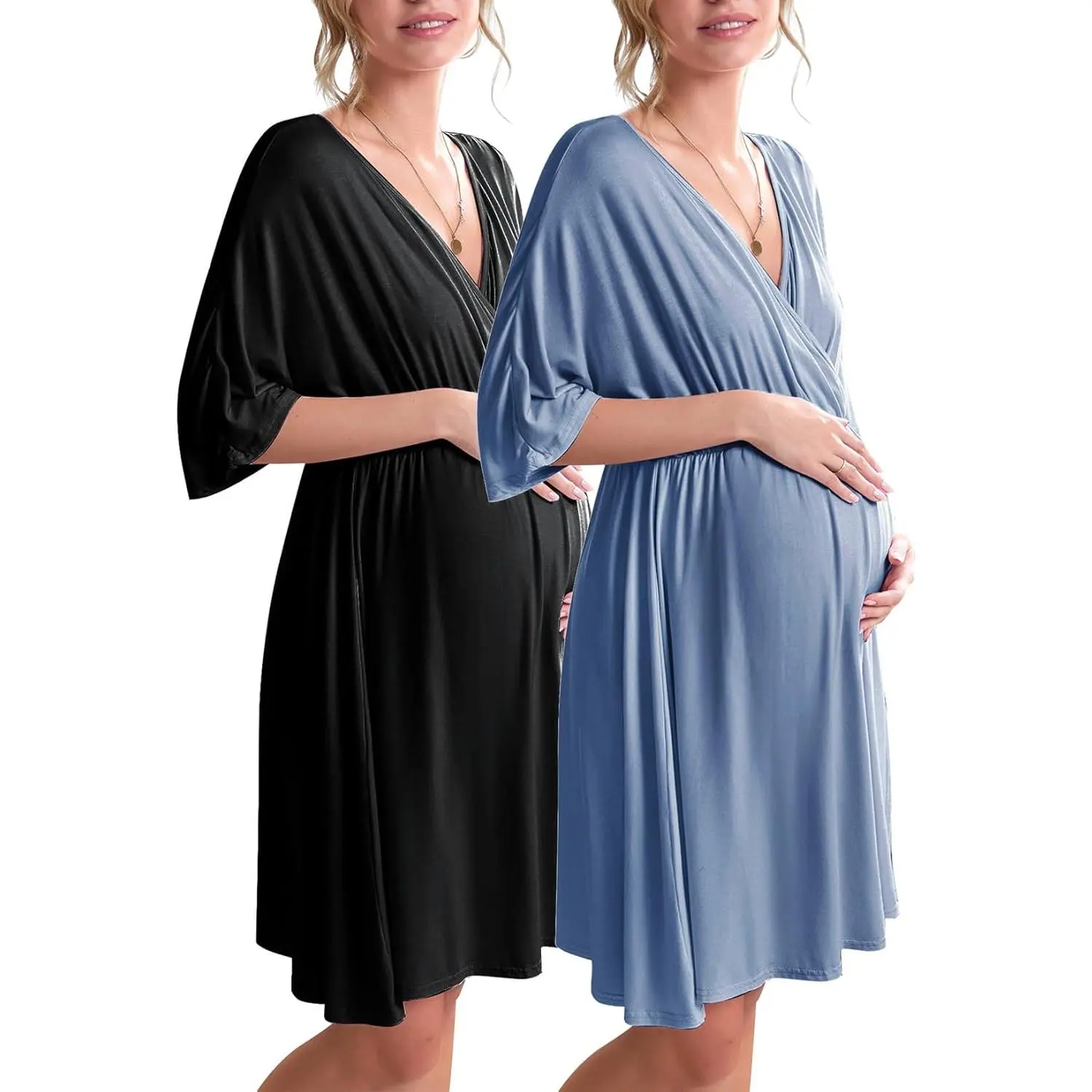 3 in 1 Labor/Delivery/Hospital Gown 2 Pack Maternity Dress Nursing Nightgown Sleepwear