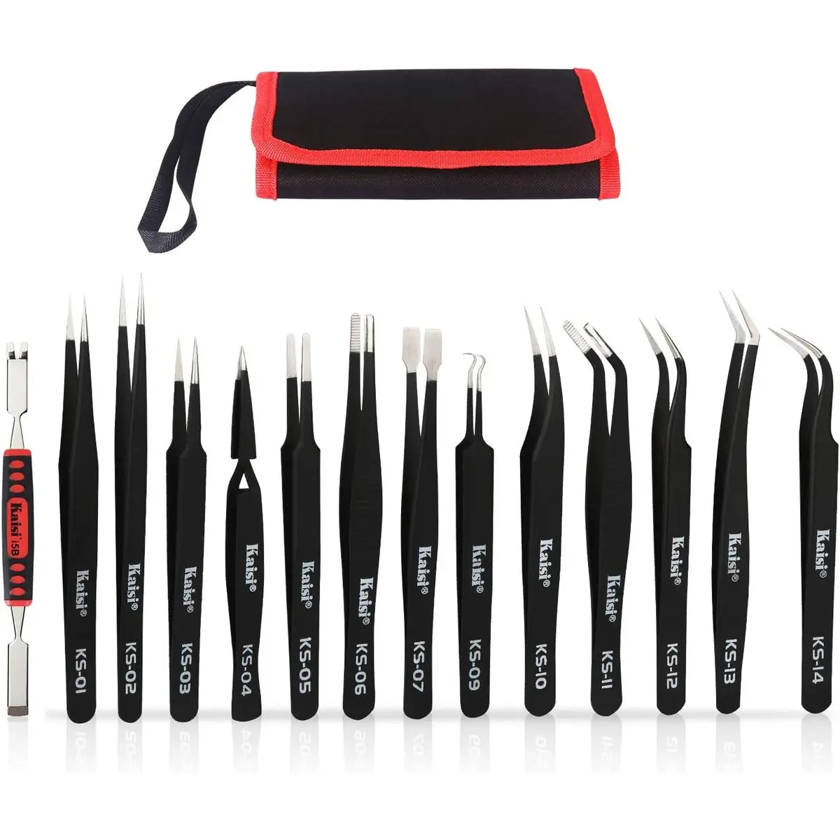 Precision Tweezers Set, 13 Piece Anti-Static ESD Kit, Non-Magnetic Stainless Steel with Storage Bag for Electronics Repair, Jewelry Crafting, DIY, for Hardware Organization
