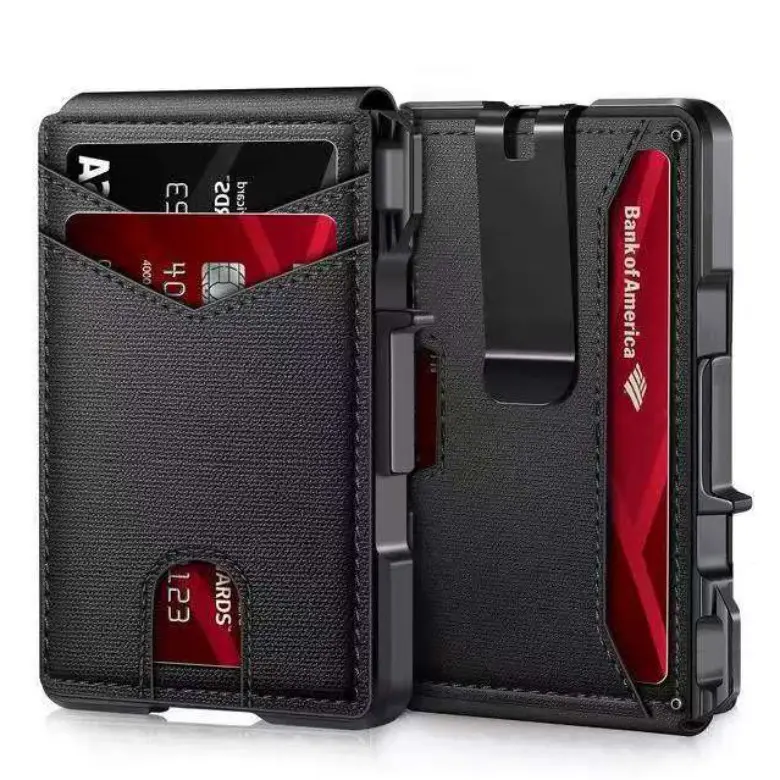 Carbon Fiber Pop-Up Automatic Card Dispensing Case - Compact Fold Portable Wallet with Built-In RFID Blocking Anti-Scan Layer, Minimalist Card & Cash Organizer for Daily Carry