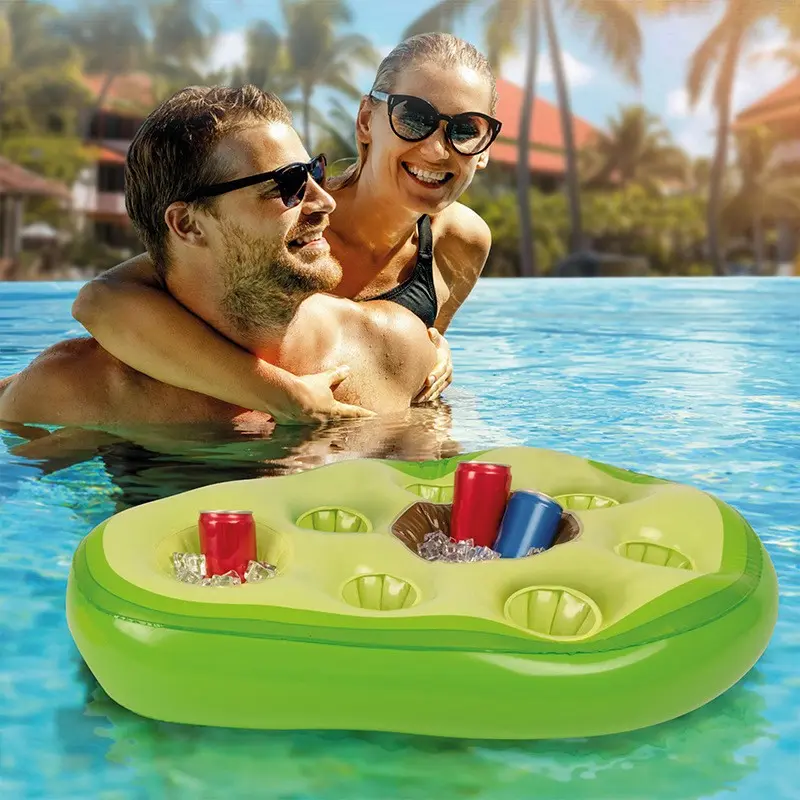 Summer Ice Bucket Avocado Pineapple Coconut Cup Holder, Inflatable Floating Drainage Pool Plant Float, Pool Floaties, Outdoor Decor
