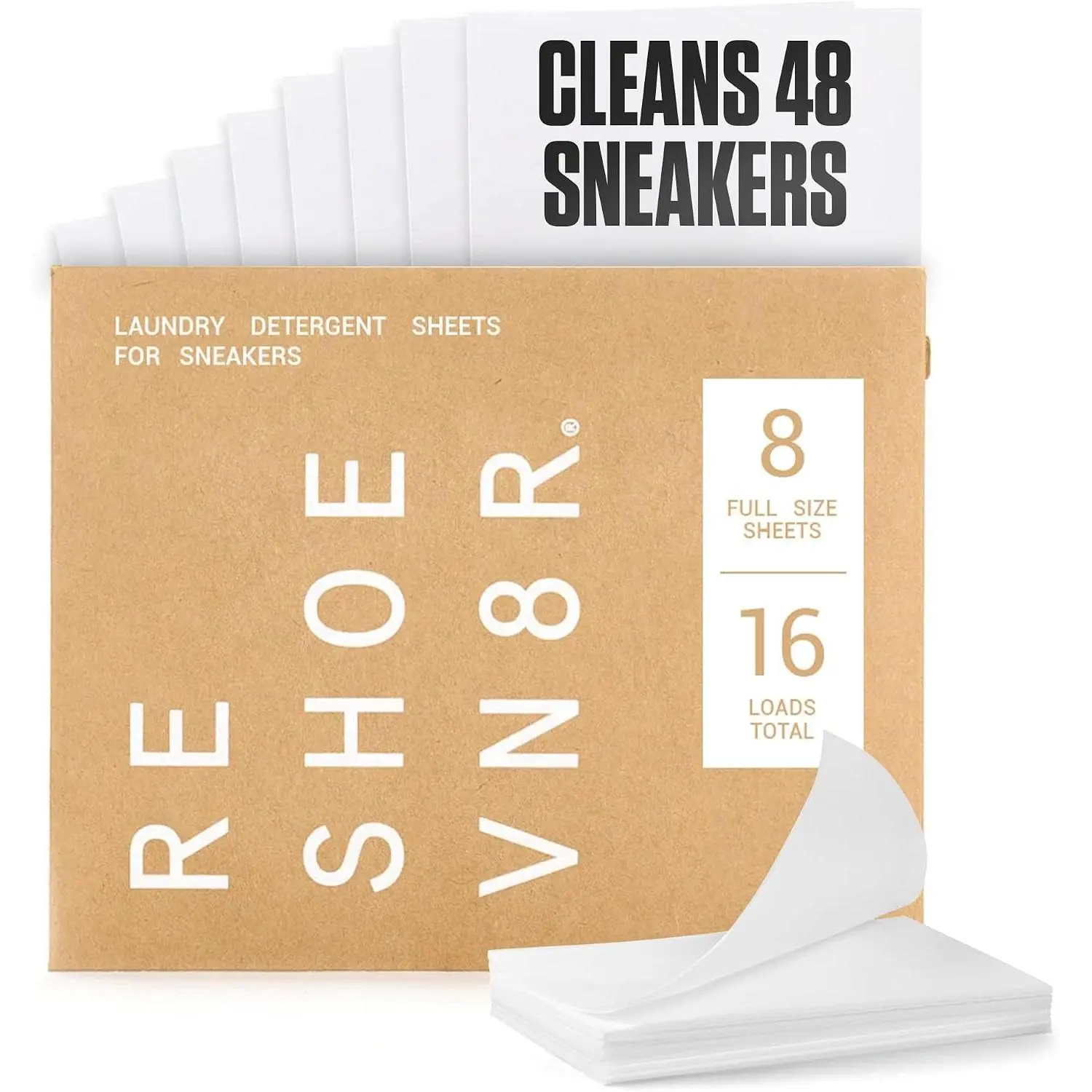 Shoe Wash Detergent Sneaker Laundry Sheets – 16 Loads, Cleans 48 Shoes – Eco-Friendly Shoe Cleaner for Washer – Safe on All Shoes, Laces and Other Shoe Materials