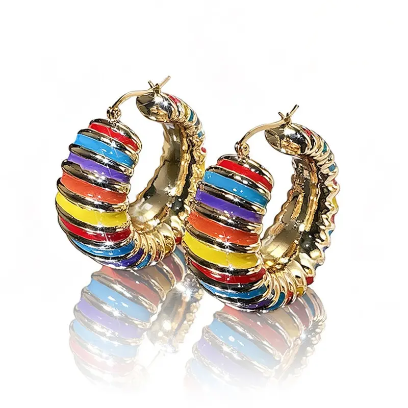 Women's Non-Natural Crystal Enamel Statement Earrings - Copper Base, Retro Dopamine Style, Vibrant Colorful Party Fashion Jewelry, Green, Party Ready