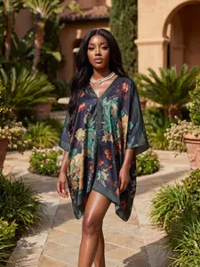 Women's Large V-Neck Shawl, Beach Cover-Up, Loose Fit, Breathable, Eye-Catching Print, Perfect for Vacation & Daily Wear