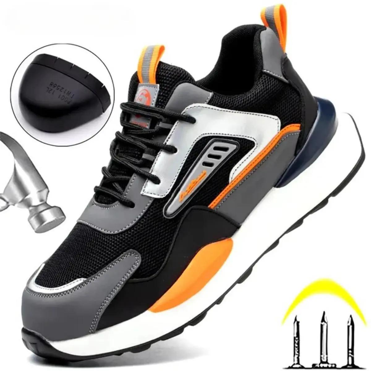 Men's Color-block Lace Up Front Mesh Breathable Steel Toe Trainers Steel Toe Sneakers Safety Shoes, Working Shoes, Lightweight Comfortable Anti-slip Work Shoes Steel Toe Footwear