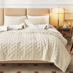 3-  Faux  Sherpa Comforter Set Beige,  Size Luxury Tufted Bedding Comforter Set,   Soft n Cozy Plush Comforter Bed Set- 100x88 inches